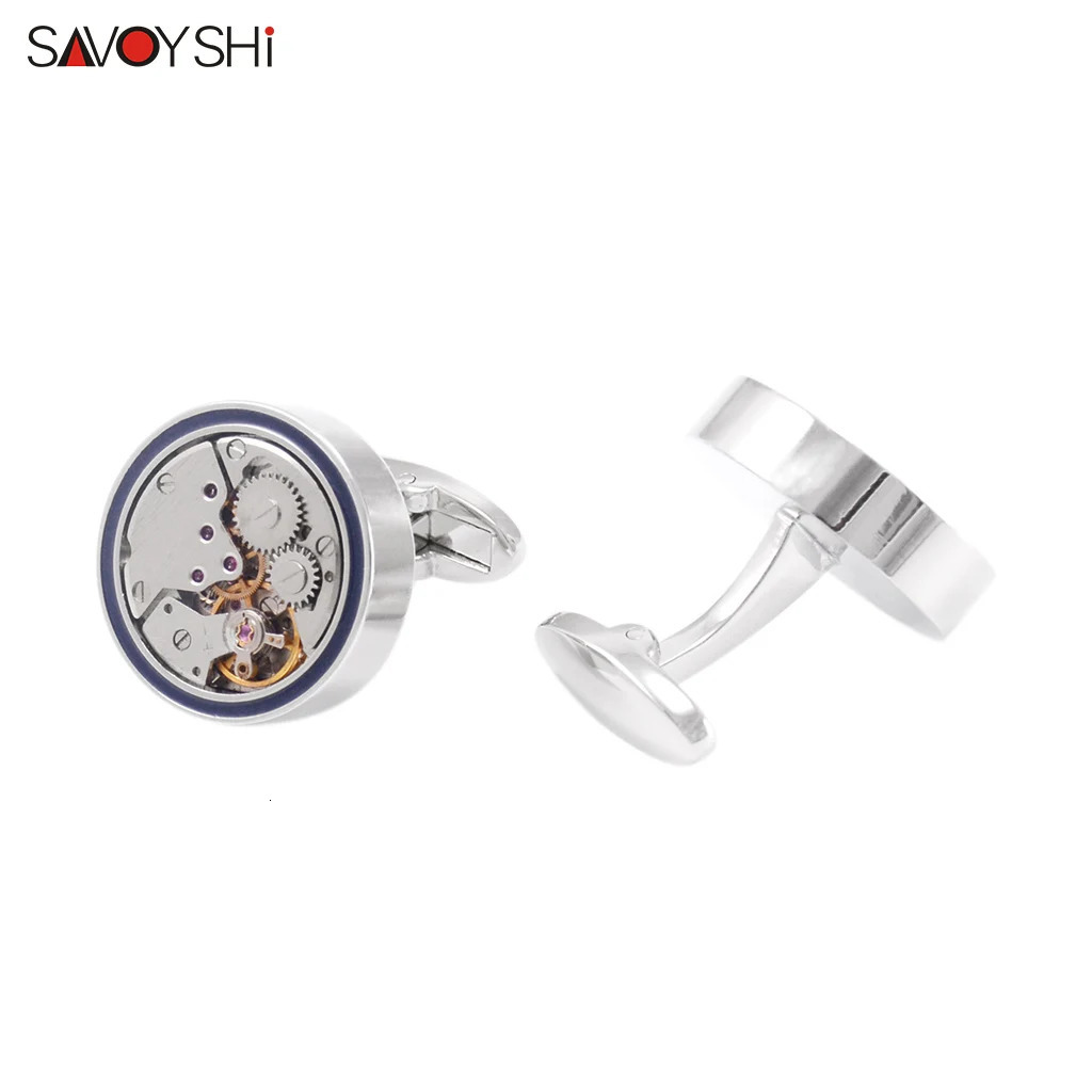 Cuff Links SAVOYSHI Watch Movement Cufflinks For Mens High Quality Metal Gears Cuff Buttons Round Cuff Links Gift Drop 231012