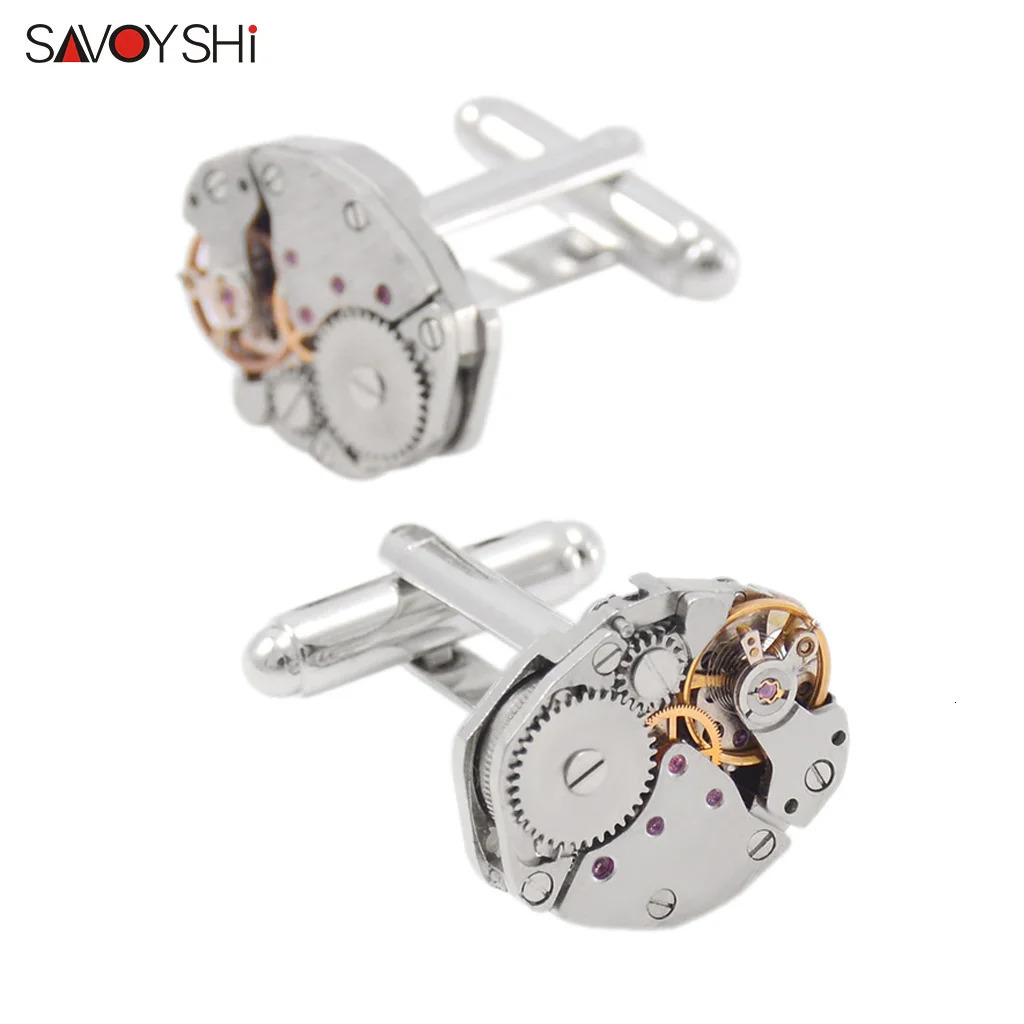 Cuff Links SAVOYSHI Watch Movement Cufflinks For Mens High Quality Metal Gears Cuff Buttons Round Cuff Links Gift Drop 231012