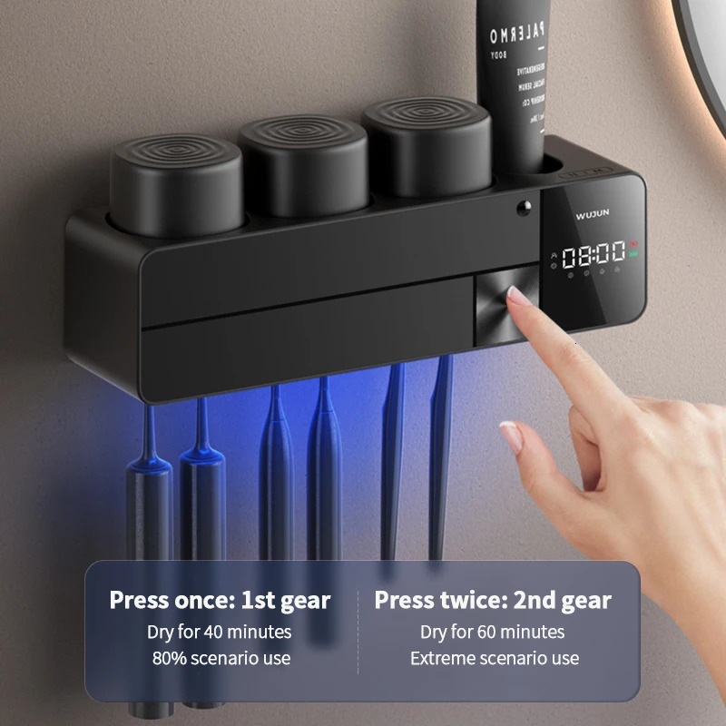 Toothbrush Holders Toothbrush Holder Waterproof Storage Box 2/3 Cup Toothpaste Dispenser Wall Mounted Bathroom Accessories USB Charge 231013