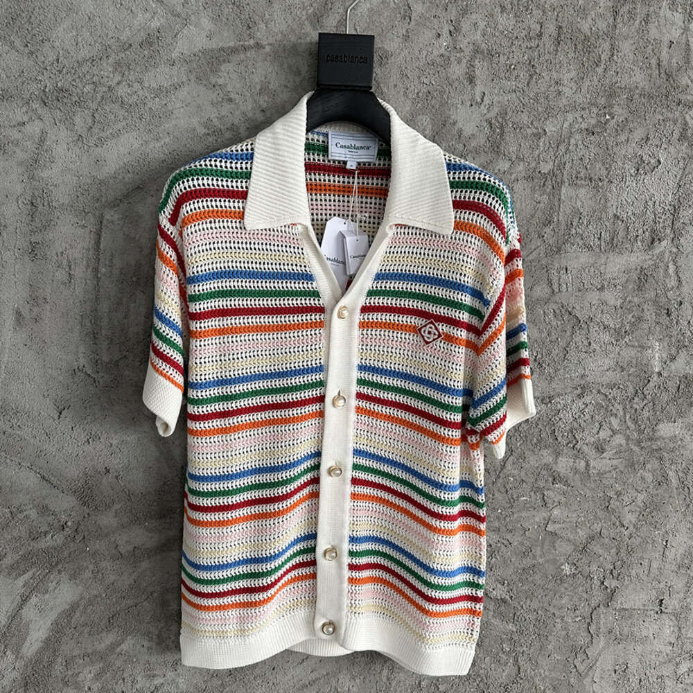 CASABLANCA rainbow stripe knit shirts men designer button loose cardigan shirt