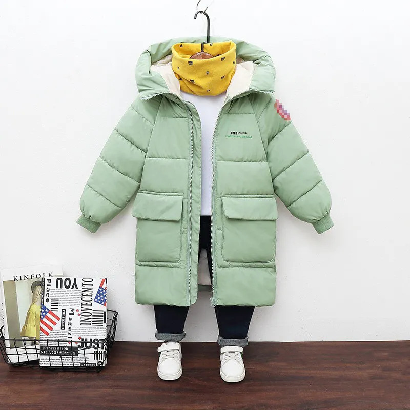 Jackets 2023 Winter Boys Jacket Solid Color MidLength Keep Warm Cold Protection Hooded Down Cotton Windbreaker Coats For 310 Years 231013