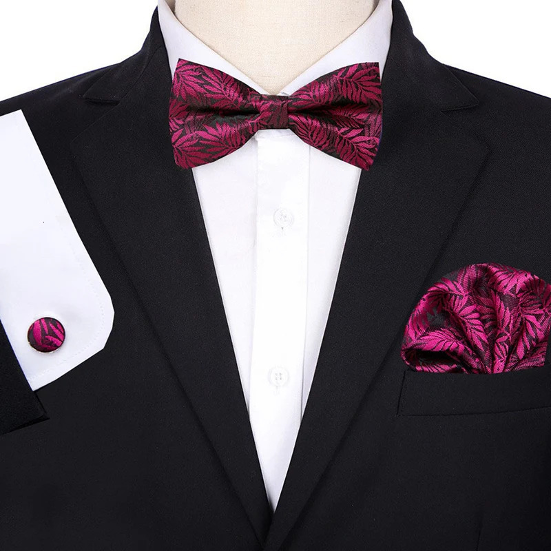 Bow Ties Bowtie Pocket Square Cufflinks 3pcs Set Fit Business Gift Wedding Red Blue Beige Bow Tie With Handkerchief Suit Set Cravats 231012