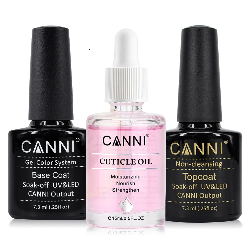 Nail Polish CANNI 3pcskit 7l Gel Base Coat Top 15ml Cuticle Oil No Wipe Topcoat Long Lasting Foundation Care Nails 231012