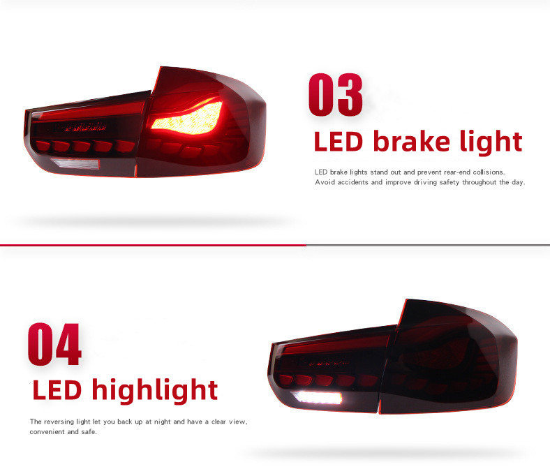 Car Tail Light Parts for BMW Taillights 3 Series F30/F35 2013-20 18 LED Dragon Scale Running Light Highlight Reversing Brake Taillight
