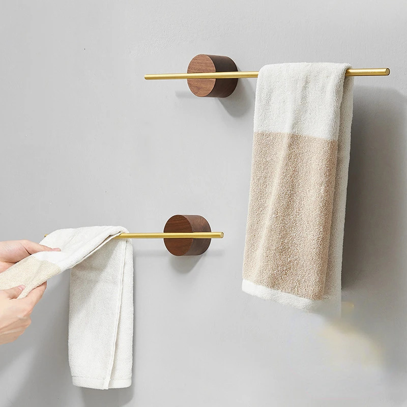 Towel Racks Brief Single Wood Towel Rack Bathroom Towel Holder Towel Bar Bathroom Accessories Golden Black 30cm 40cm 50cm 60cm 231012