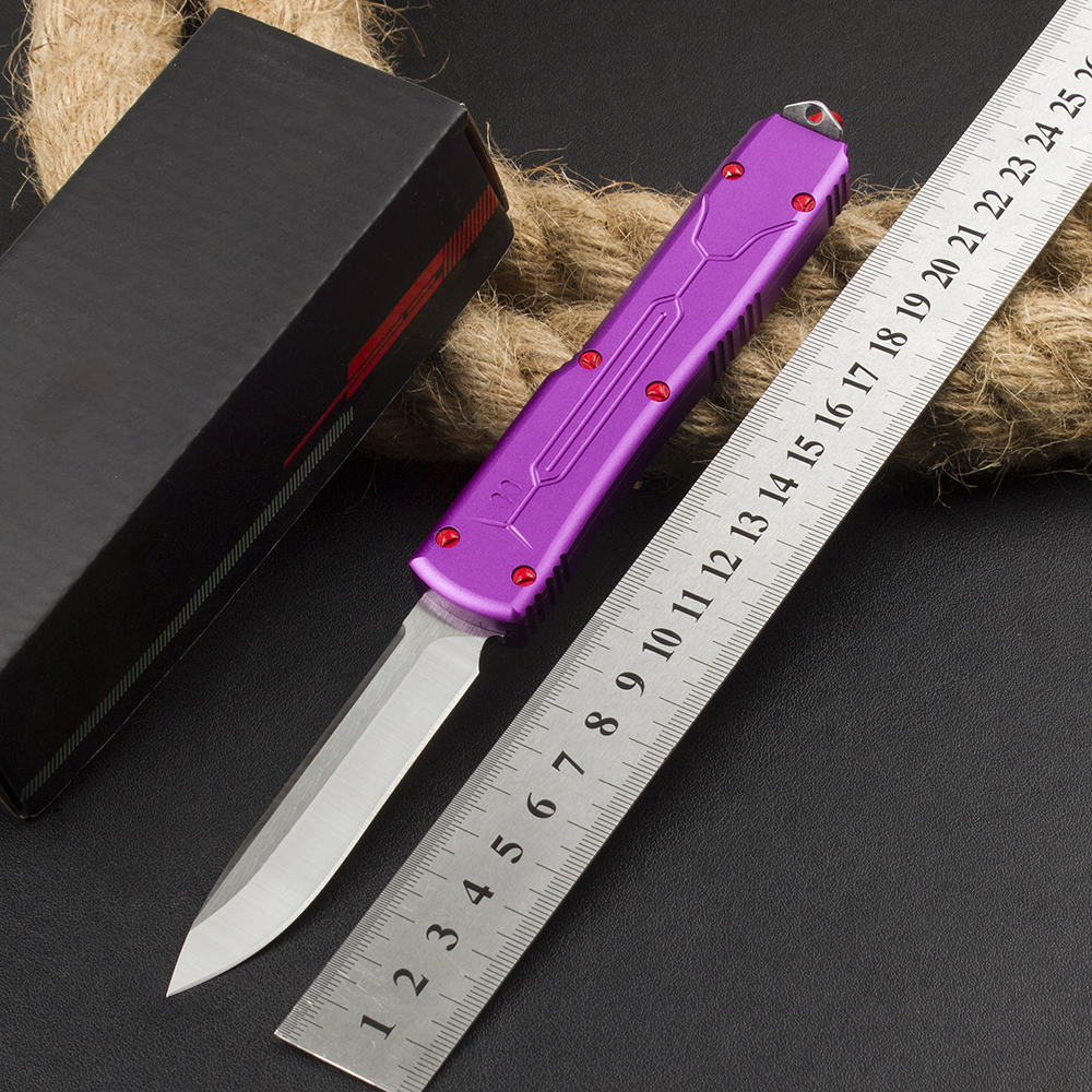 High Quality Tactical Knife D2 Stone Wash knife Blade Purple Aviation Aluminum Handle Outdoor EDC Survival Pocket Knives with Nylon Bag
