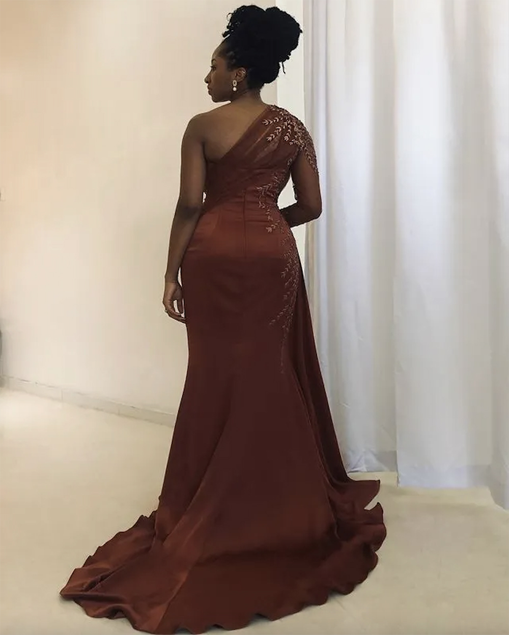 2023 Plus Size Arabic Aso Ebi One Shoulder Mermaid Prom Dresses Lace Beaded High Split Evening Formal Party Second Reception Bridesmaid Gowns Dress