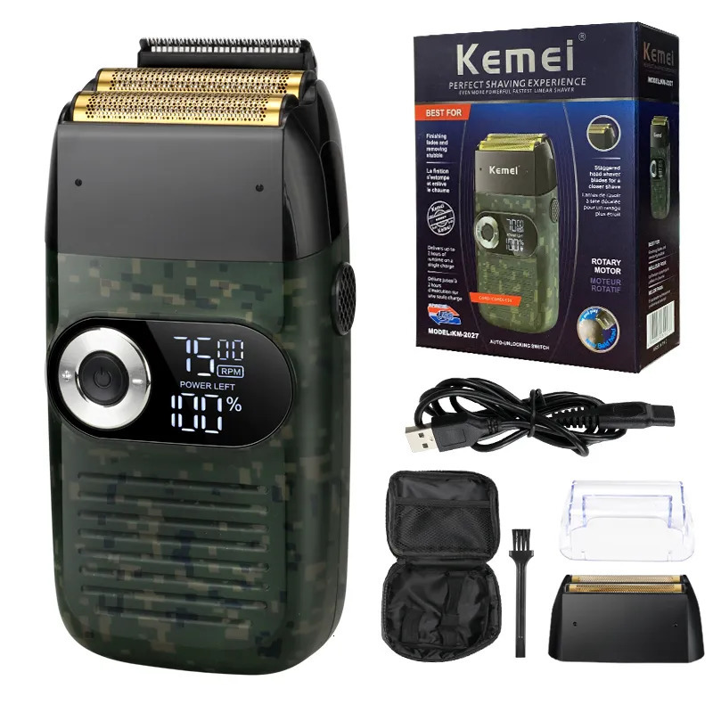 Razors Blades Kemei 2 in 1 Rechargeable Electric Shaver LCD Display Portable Cordless Men Reciprocating Razor Beard Trimmer 231013