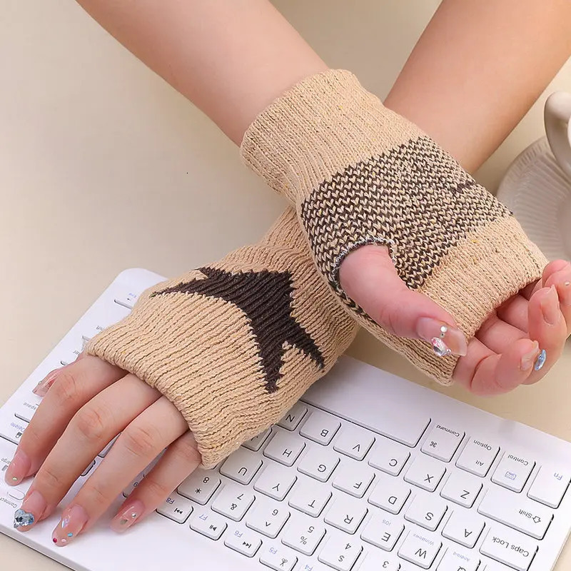 Five Fingers Gloves Y2K Fashion Pentagram Knitted Fingerless Winter Soft Warm Wool Knitting Arm Flexible Hand Warmer for Men Women 231012