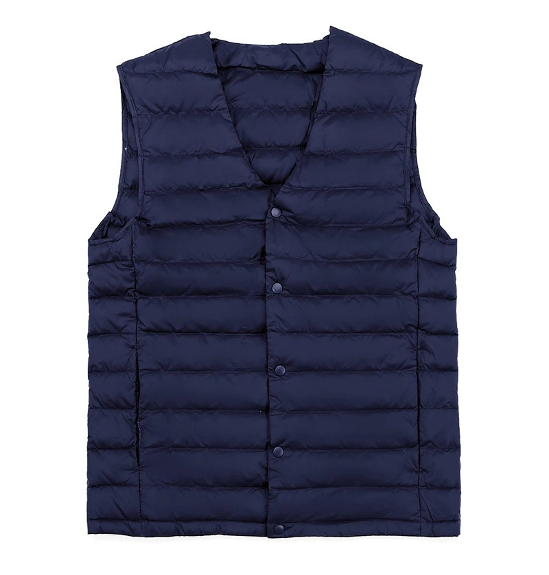 Mens Vests Man Ultra Light Down Vest Spring Autumn Sleeveless VNeck Vest Male Casual Winter Collarless Waistcoat 231013