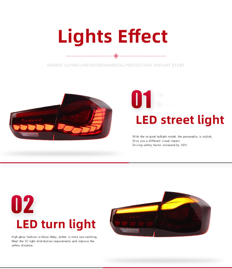 Car Tail Light Parts for BMW Taillights 3 Series F30/F35 2013-20 18 LED Dragon Scale Running Light Highlight Reversing Brake Taillight