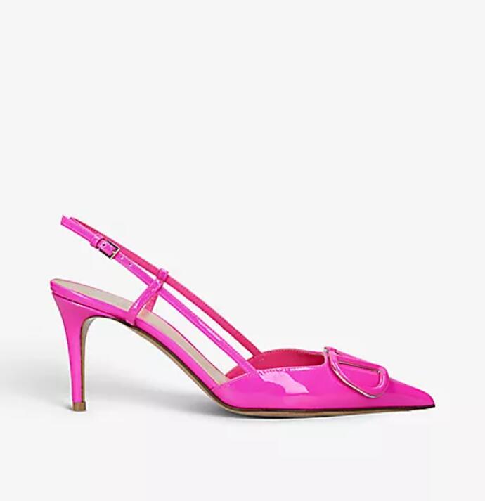 Pop Women Signature Leather sandal high heels shoes patent Leather slingback pumps Garava classic women heels pointed toe sling back luxury designer italy35-43