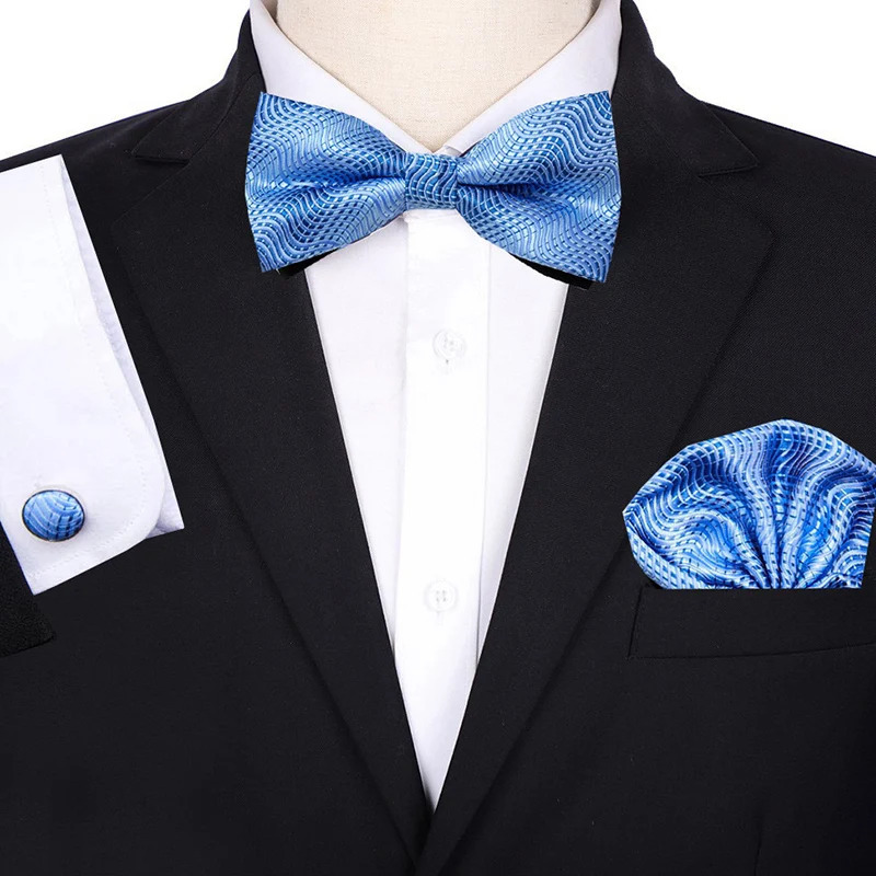 Bow Ties Bowtie Pocket Square Cufflinks 3pcs Set Fit Business Gift Wedding Red Blue Beige Bow Tie With Handkerchief Suit Set Cravats 231012