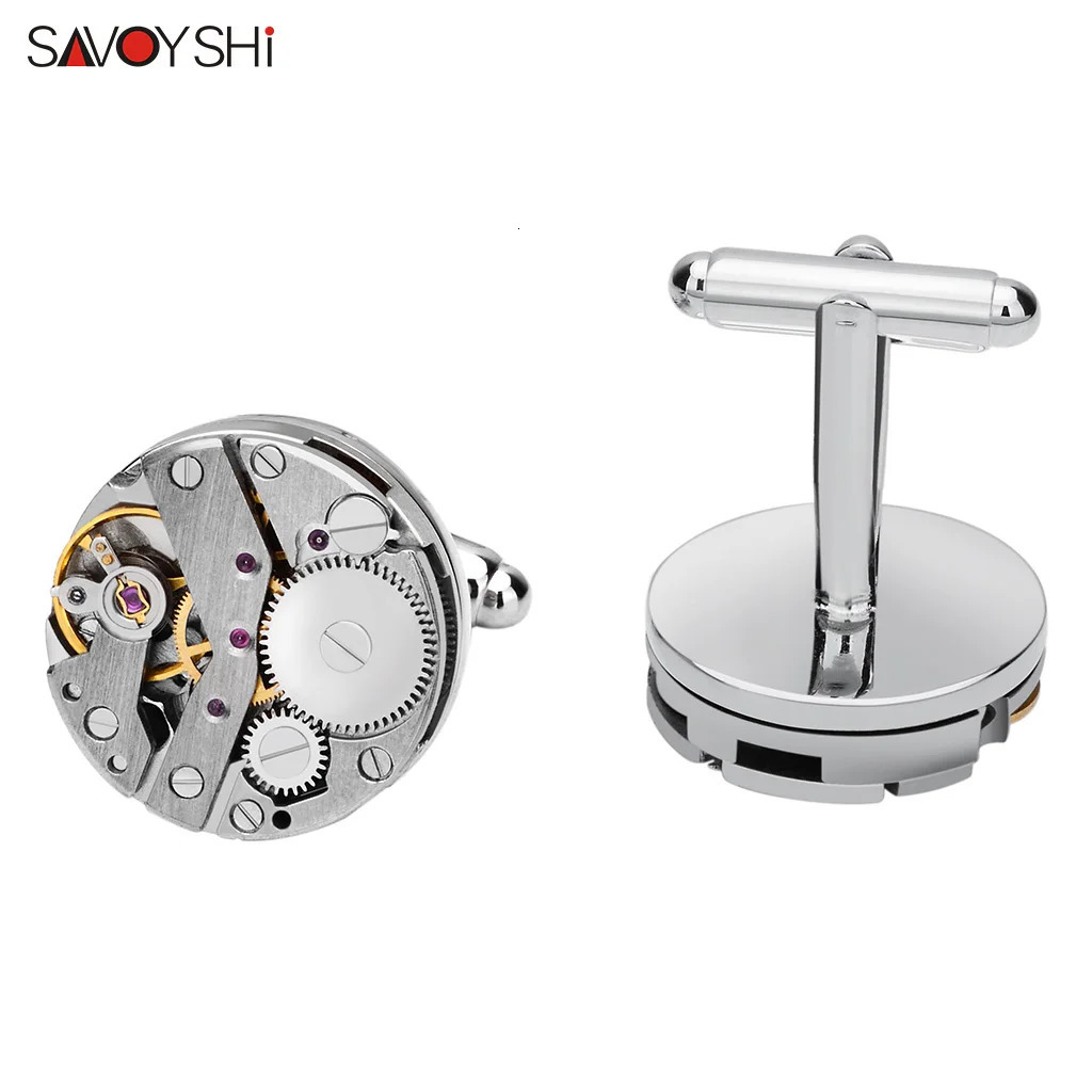 Cuff Links SAVOYSHI Watch Movement Cufflinks For Mens High Quality Metal Gears Cuff Buttons Round Cuff Links Gift Drop 231012