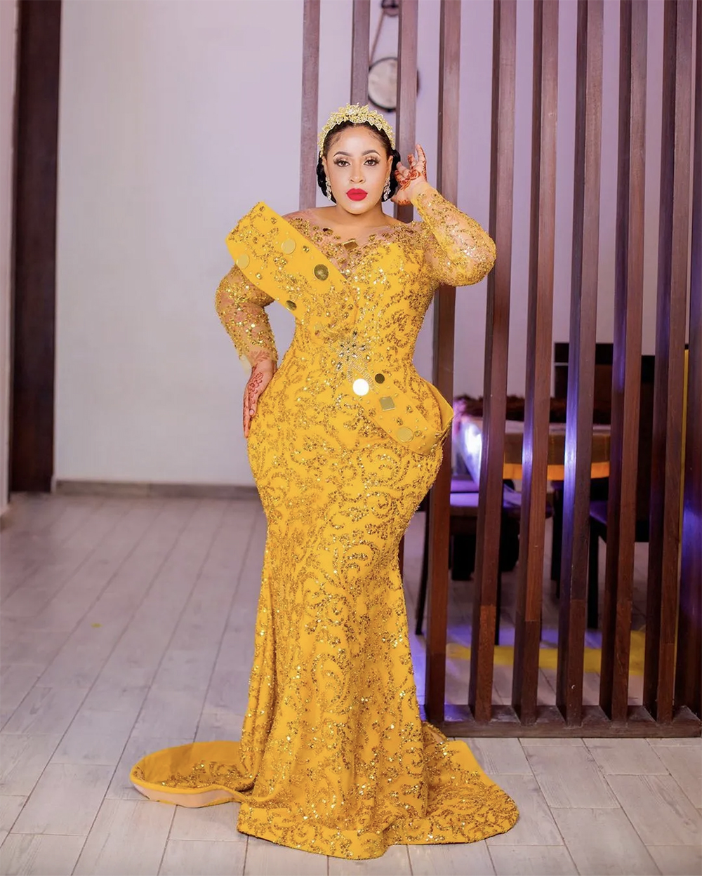Aso Arabic Ebi Mermaid Yellow Prom Dresses Beaded Crystals Evening Formal Party Second Reception Birthday Engagement Gowns Dress