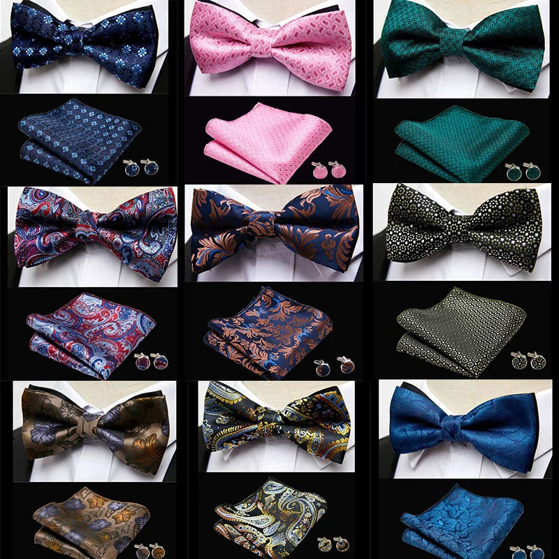 Bow Ties Bowtie Pocket Square Cufflinks 3pcs Set Fit Business Gift Wedding Red Blue Beige Bow Tie With Handkerchief Suit Set Cravats 231012