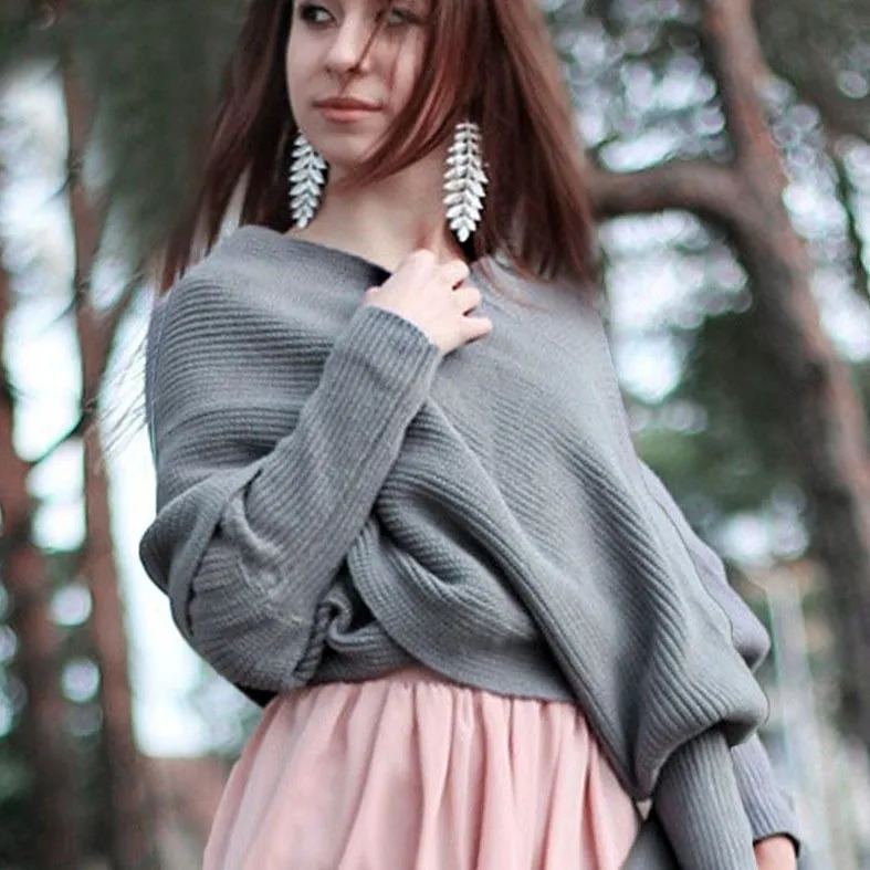 Shawls Arrival Sexy Women Vneck Wrap Sweaters Scarf Fashion Knitted Off Shoulder Long Sleeve Warm Loose Female Scarves 231012