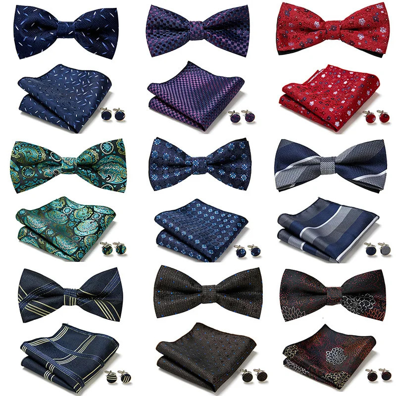 Bow Ties Bowtie Pocket Square Cufflinks 3pcs Set Fit Business Gift Wedding Red Blue Beige Bow Tie With Handkerchief Suit Set Cravats 231012