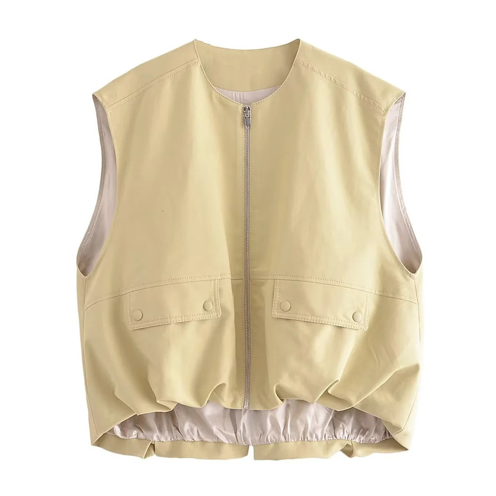 Women's Jackets UNIZERA 2023 Autumn Product Fashion Versatile Round Neck Sleeveless Pleated Bottom Cotton Tank Top Vest 231012