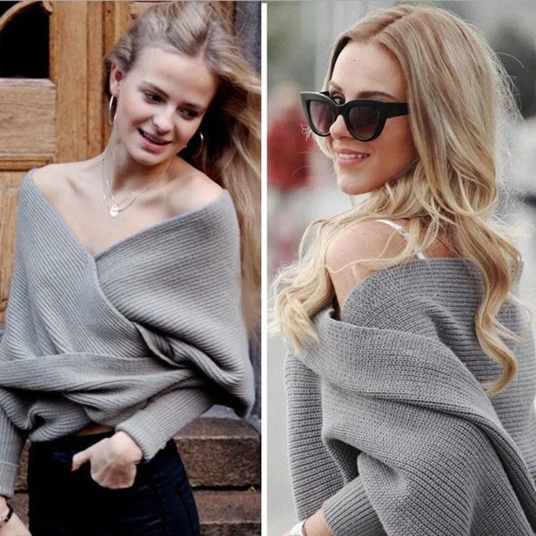 Shawls Arrival Sexy Women Vneck Wrap Sweaters Scarf Fashion Knitted Off Shoulder Long Sleeve Warm Loose Female Scarves 231012