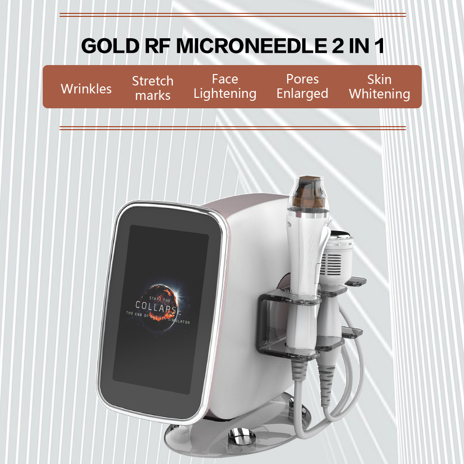 Gold Radio Frequency Microneedle Skin Elasticity Increasing Wrinkle Reduction Beauty Cleansing Oil Reduce with Cold Hammer for Pain Relief 2 in 1 Inst