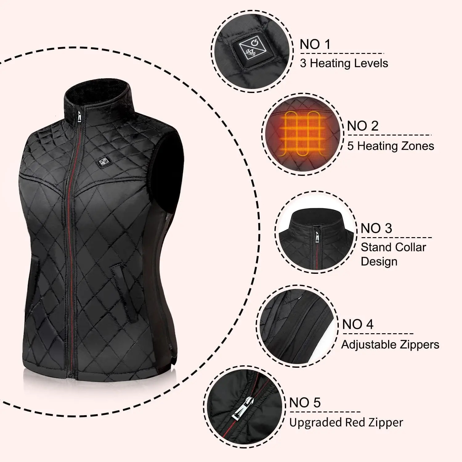 Women's Vests Heated Vest for Women with Battery Jacket Rechargeable USB CoatRegular and Plus Sizes 231012