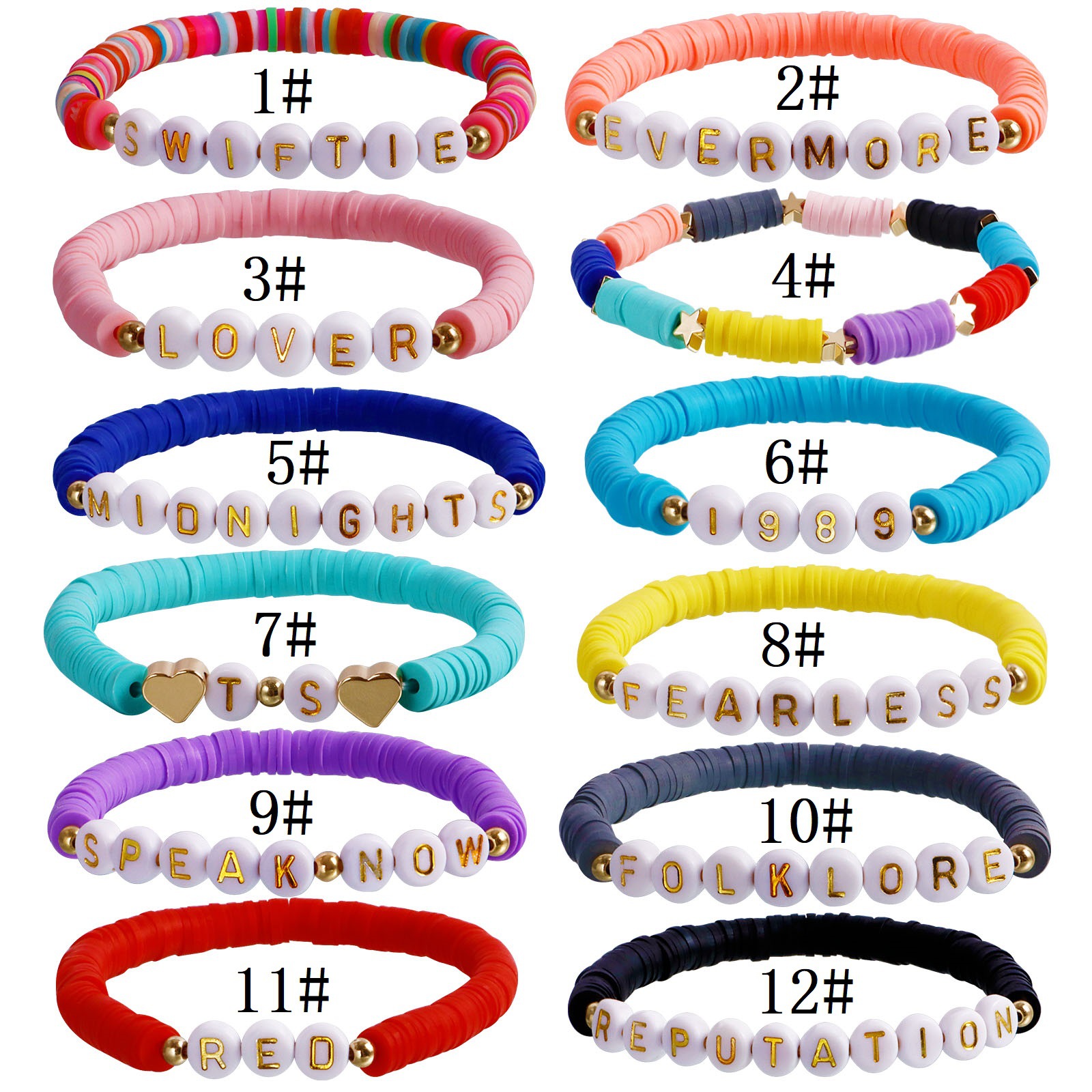 Surfer Heishi Charm Bracelets Taylor Swiftie Disc Stretch Beaded Strands Soft Clay Reputation Letter Pulseras African Friendship Wristband Boho Beach 