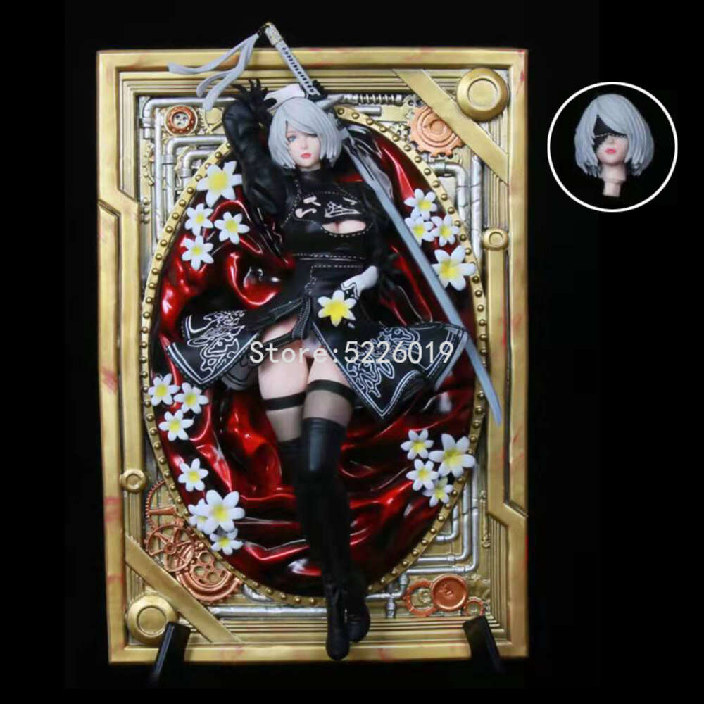 Finger Toys 32cm Nier Automata Anime Figure Yorha No.2 Type B Action Figure 3d Photo Frame Automata Hunter 2b Two Head 2b Yorha Figure Doll