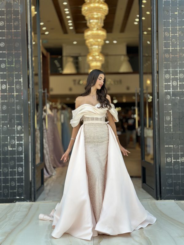 Fashion Ivory Mermaid Evening With Overskirts Off Shoulder Crystal Sequins Formal Party Prom Dress Pleats Dresses For Special Ocn Lz0304