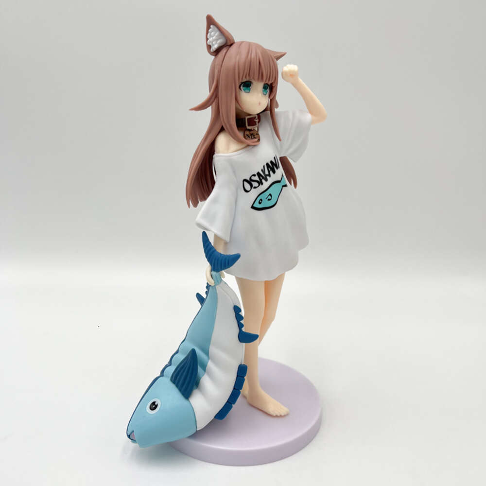 Finger Toys 20cm Goldenhead Uchi No Neko Ga Onnanoko De Kawaii Kinako Anime Girl Figure Soybean Flour Sit and Eat Fish Collectible Model Toy