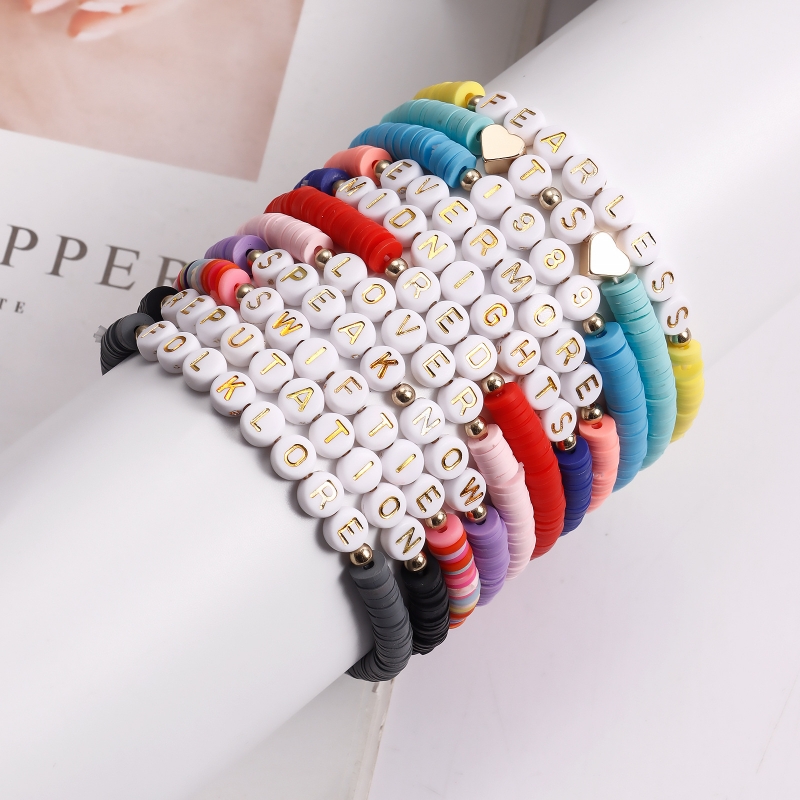Surfer Heishi Charm Bracelets Taylor Swiftie Disc Stretch Beaded Strands Soft Clay Reputation Letter Pulseras African Friendship Wristband Boho Beach 