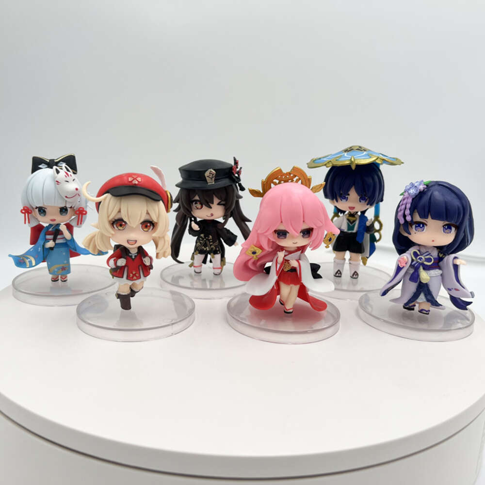 Finger Toys 6pcs/set Genshin Impact Anime Figure Yae Miko/hu Tao/klee/wanderer/raiden Shogun Action Figure Adult Collectible Model Doll Toys
