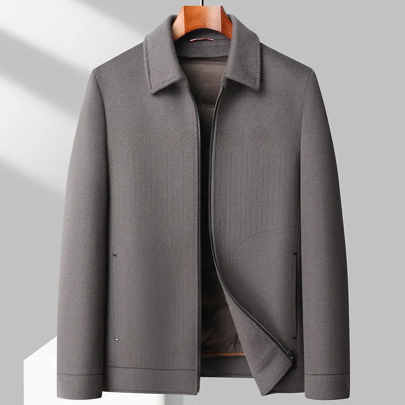 Men's Wool Blends Medium Length 70 Doublesided English Style Fashion with Down Lining Casual Solid Color 90 White Duck Jacket 231013