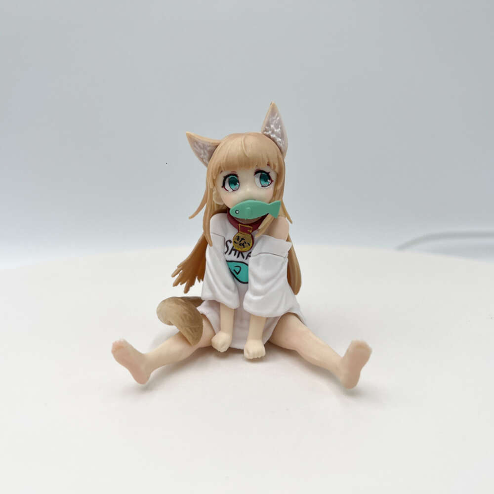 Finger Toys 7.5cm Golden Head My Cat is A Kawaii Girl Anime Figure Hobby Sakura Soybean Flour Sit and Eat Fish Collectible Model Doll Toys