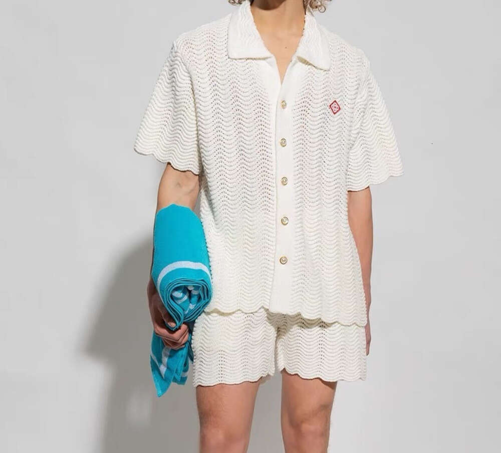 Men Designer Jacquard Sets Wave Knit Shirts Loose Fitting Sports Casual Shorts Hawaii Beach Casa Shirt