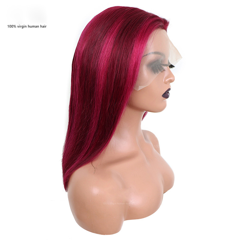 Ombre Light Dark Pink Highlight Tpart Bob Wig Peruvian Virgin Human Hair Silky Straight 150% 180% 210% Density