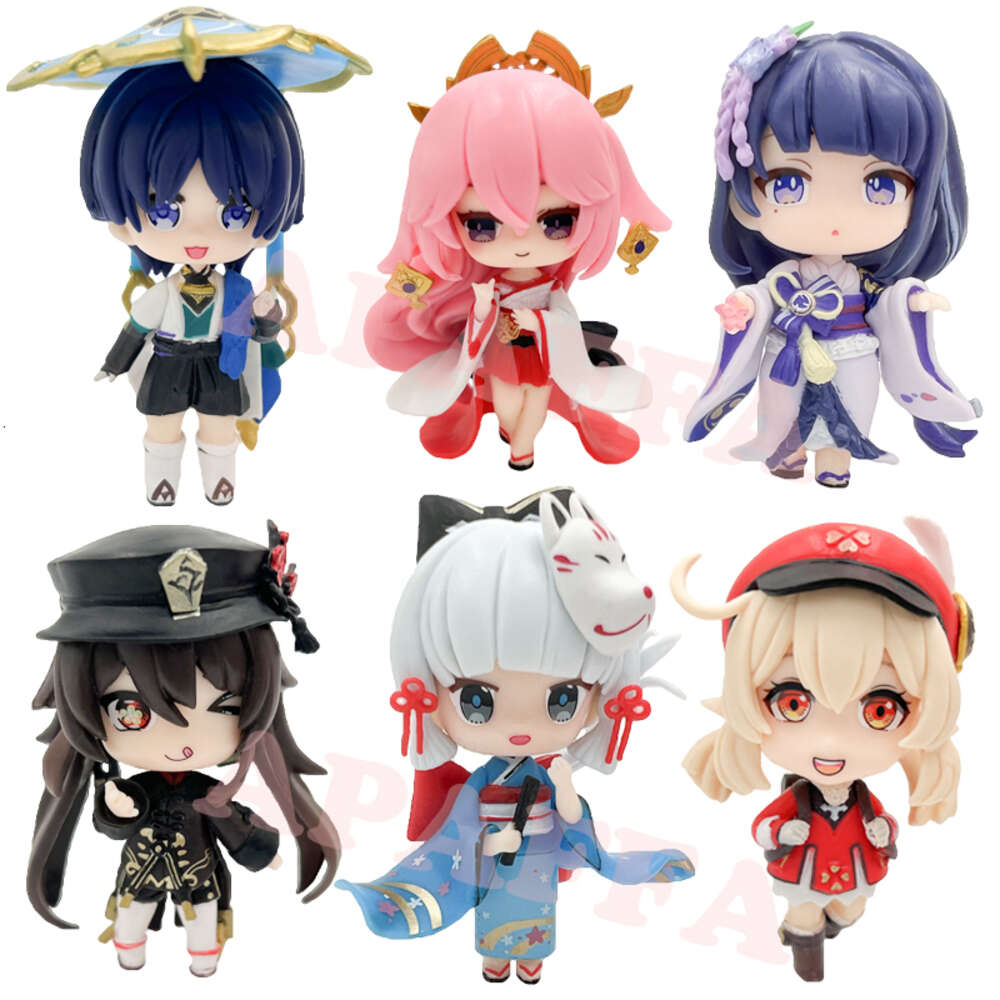Finger Toys 6pcs/set Genshin Impact Anime Figure Yae Miko/hu Tao/klee/wanderer/raiden Shogun Action Figure Adult Collectible Model Doll Toys