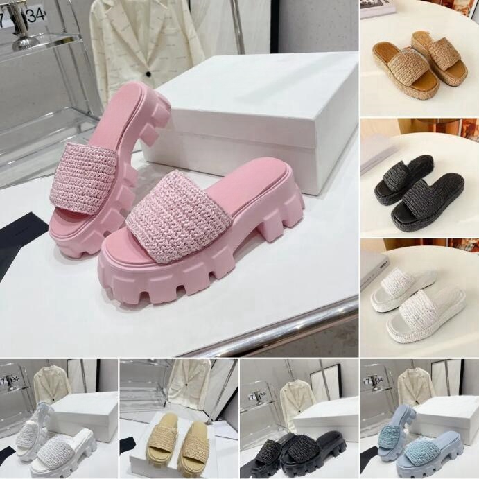 raffia slipper fashion beach sandal luxury design summer shoes
