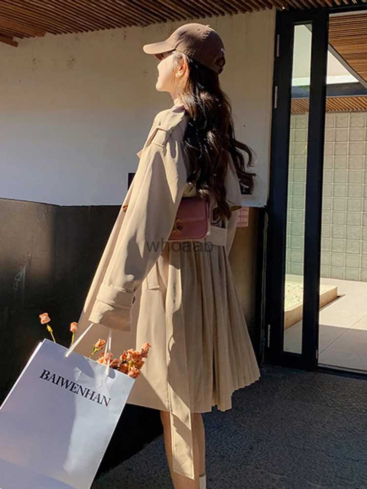Women's Trench Coats LANMREM Designer Back Trench Belt Coat For Women Laple Long Sleeves Solid Belt Coats Fashion Female Clothing 2023 New 2YA115