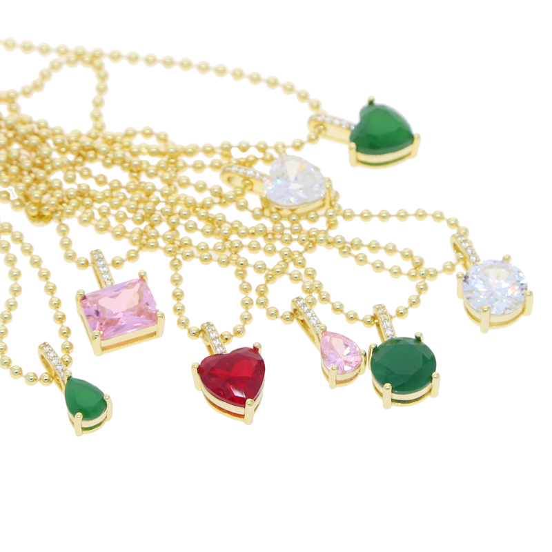 Gold Plated Water Drop Heart Round Sqare Shape Yellow Green Pink White Zircon Choker Necklace Hip Hop Women Full Paved 5A Cubic Zirconia Valentine Day