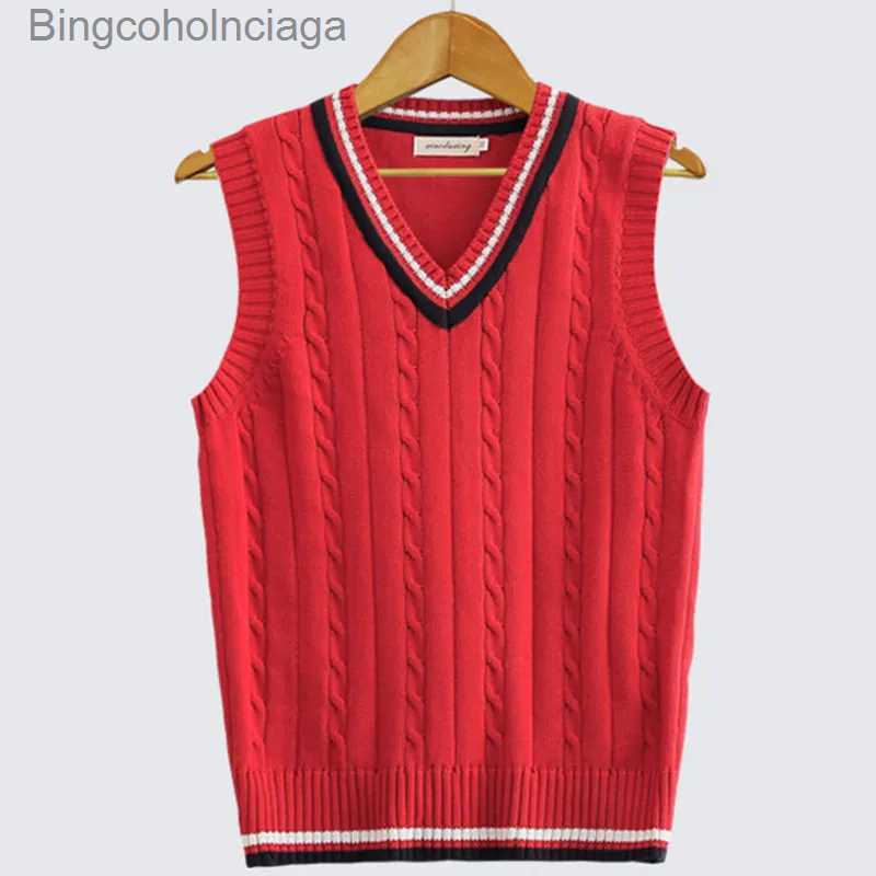 Men's Vests 2023 Spring Autumn Men Uniform Vest Fashion V Neck Pullover Boys British dent Sleeveless Waistcoat Tank Tops SweatersL231014