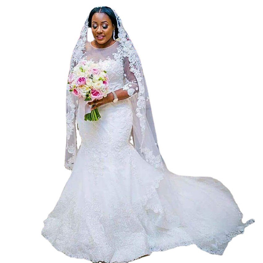 Dubai Arabic Beaded Mermaid Wedding Dresses Sexy Lace Long Sleeve Elegant Ivory Satin Ruffles Bridal Gowns Vintage Boho Country Bride Reception Robes 