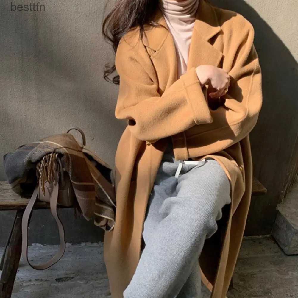 Women's Wool Blends Stylish Women Woolen Overcoat Notch Collar Casual Oversized Lady Fall Coat Outerwear Lady Fall Coat Women ClothingL231014