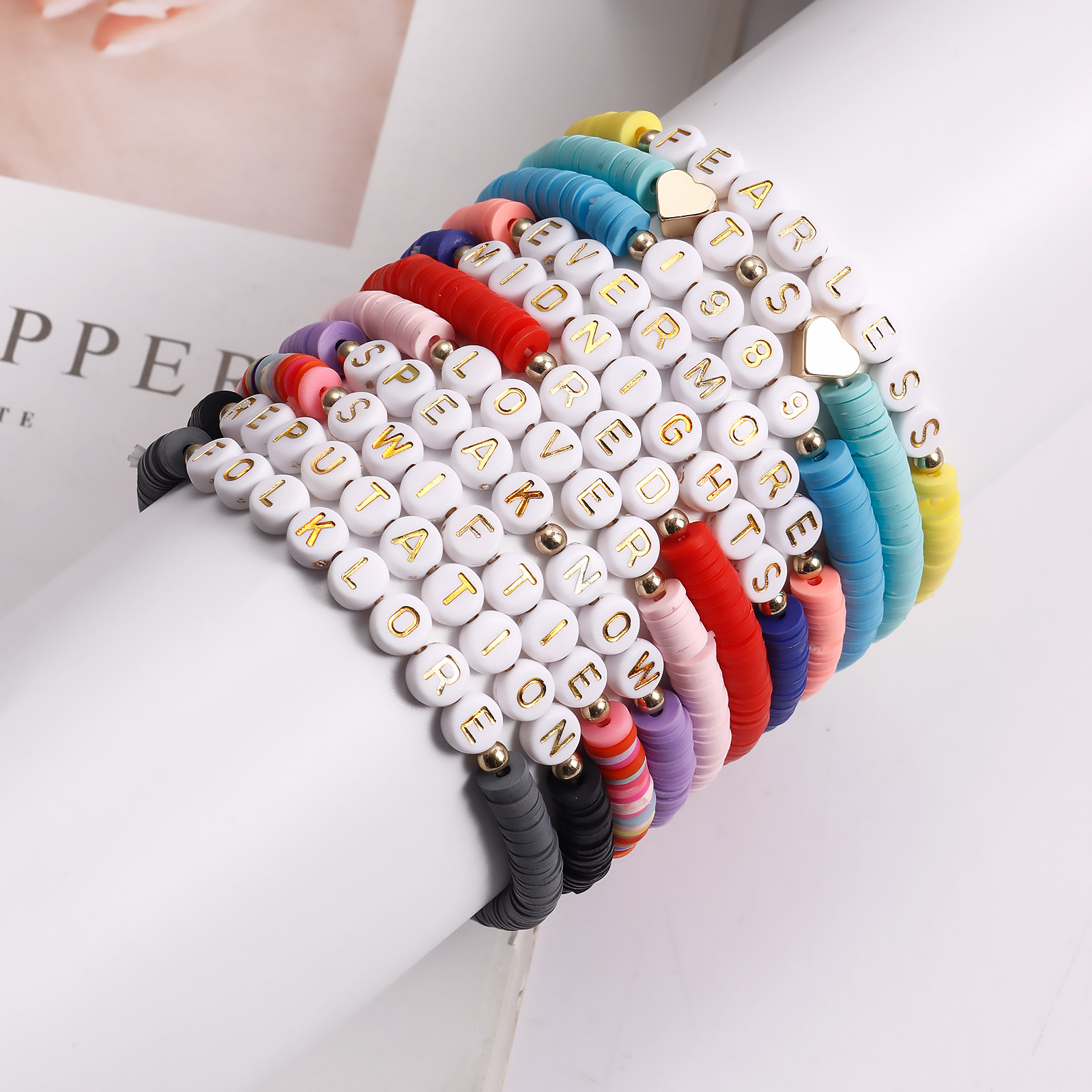 Surfer Heishi Charm Bracelets Taylor Swiftie Disc Stretch Beaded Strands Soft Clay Reputation Letter Pulseras African Friendship Wristband Boho Beach 