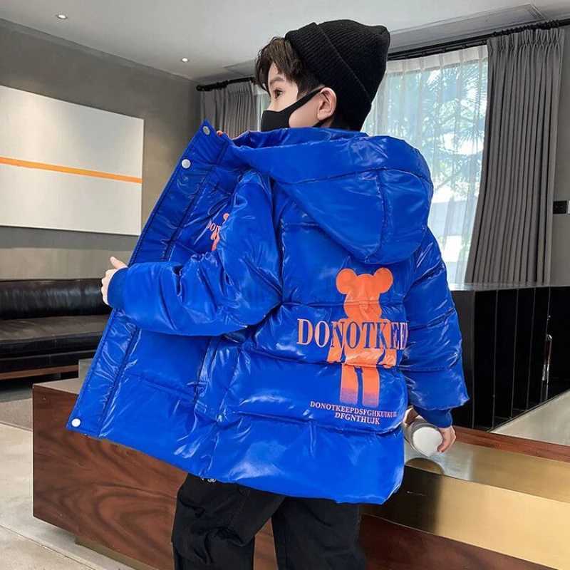 Down Coat 2023 Boys Winter Down Cotton Jacket Thickening Windproof Stain Proof Hooded Outerwear Fashion Parkas Teenage Outfit Kids Coat J231013