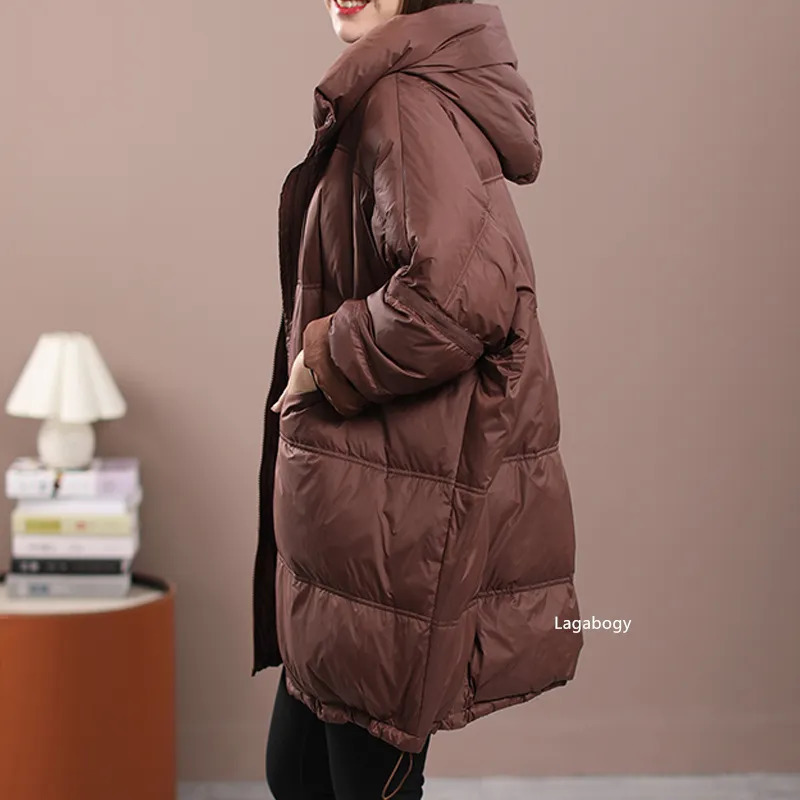 Women's Down Parkas Lagabogy 2023 Winter Women White Duck Loose Jacket With Hood Female Thick Warm Outwear Casual Over Size Patchwork Coats 23101