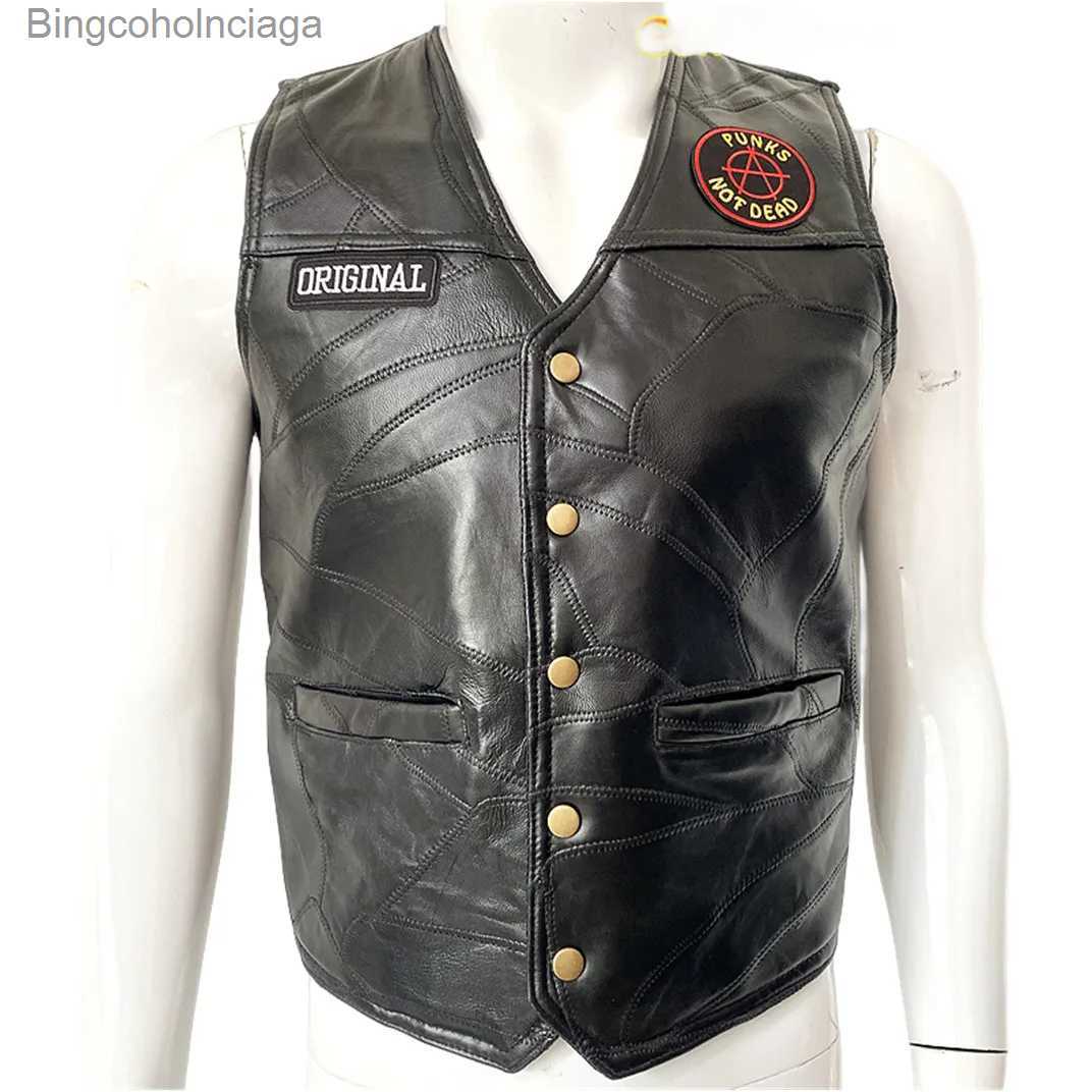 Men's Vests 2023 New Motorcycle Leather Vest Fashion Embroidery Sleeveless Jacket Four Seasons Men Biker Locomotive Punk for Men Veste WestL23101