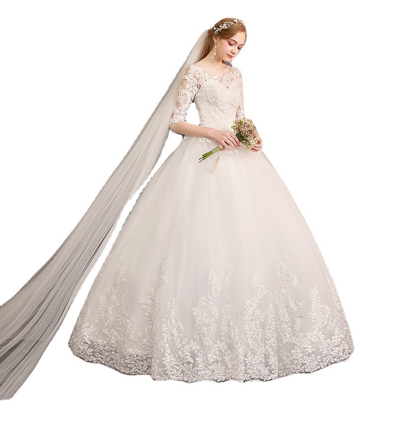 elegant boho Wedding Dresses lace Bridal Gown A Line Beaded Crystals Jewel Sheer Neck 3D Floral Applique Lace Tulle Sweep Train Beach Country vestidos