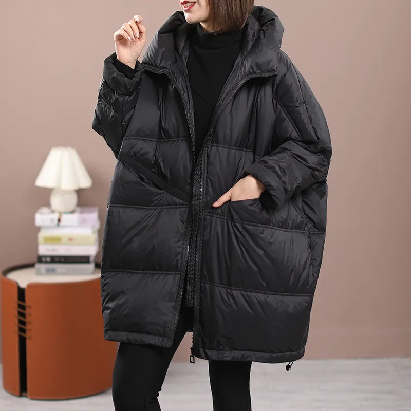 Women's Down Parkas Lagabogy 2023 Winter Women White Duck Loose Jacket With Hood Female Thick Warm Outwear Casual Over Size Patchwork Coats 23101