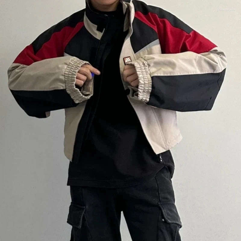 Men's Jackets ROSE Short Wide Splicing Workwear Vintage Racing Jacket Stand-up Collar Men's/Women's Models Rushing Streetwear